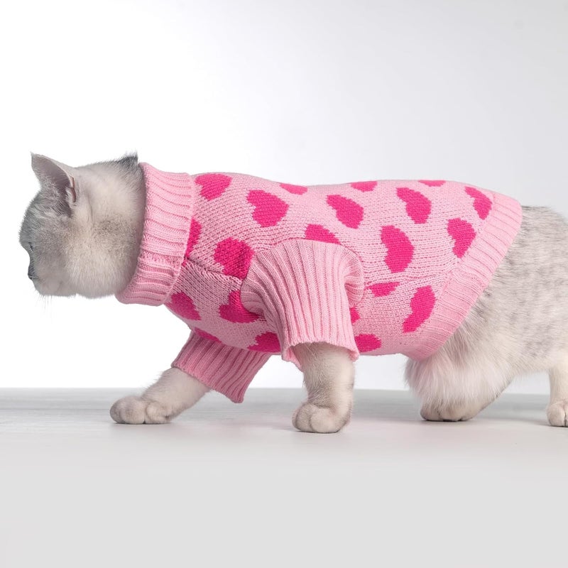 KOOLTAIL Cat Sweater Turtleneck- Soft Pink Knit Cat Sweaters for Cats Only, Heart Love Pattern Thick Warm Cold Weather Clothes, Valentine's Day Pet Outfit for Small Medium Size Kitten Puppy Girls S - Image 5